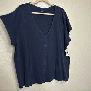 NWT Old Navy Button Down Navy Blue V-neck Tee